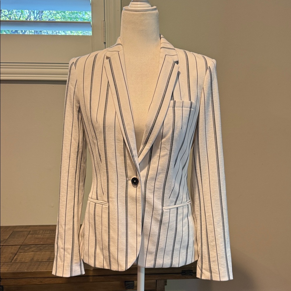 NWOT Calvin Klein White and Charcoal Striped Blazer